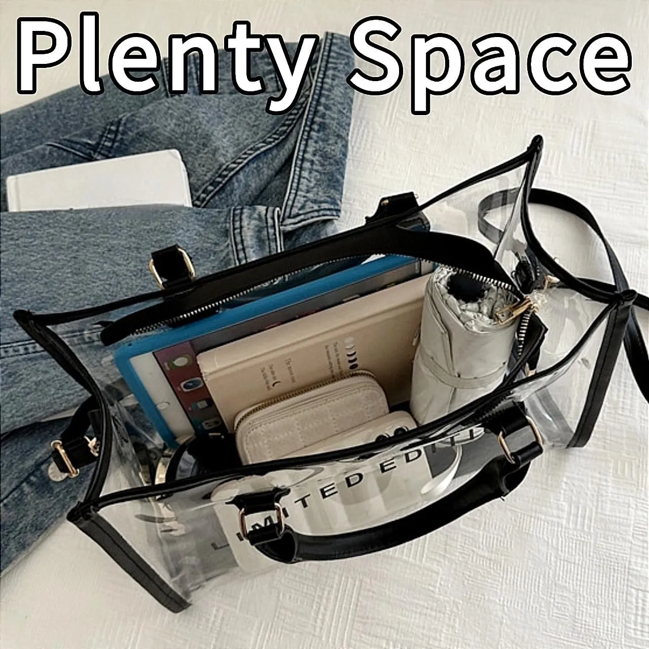 PVC Tote Bag Large Waterproof Kraft Paper Handbags with Zipper Pockets Handle for Women Work Beach Swimming