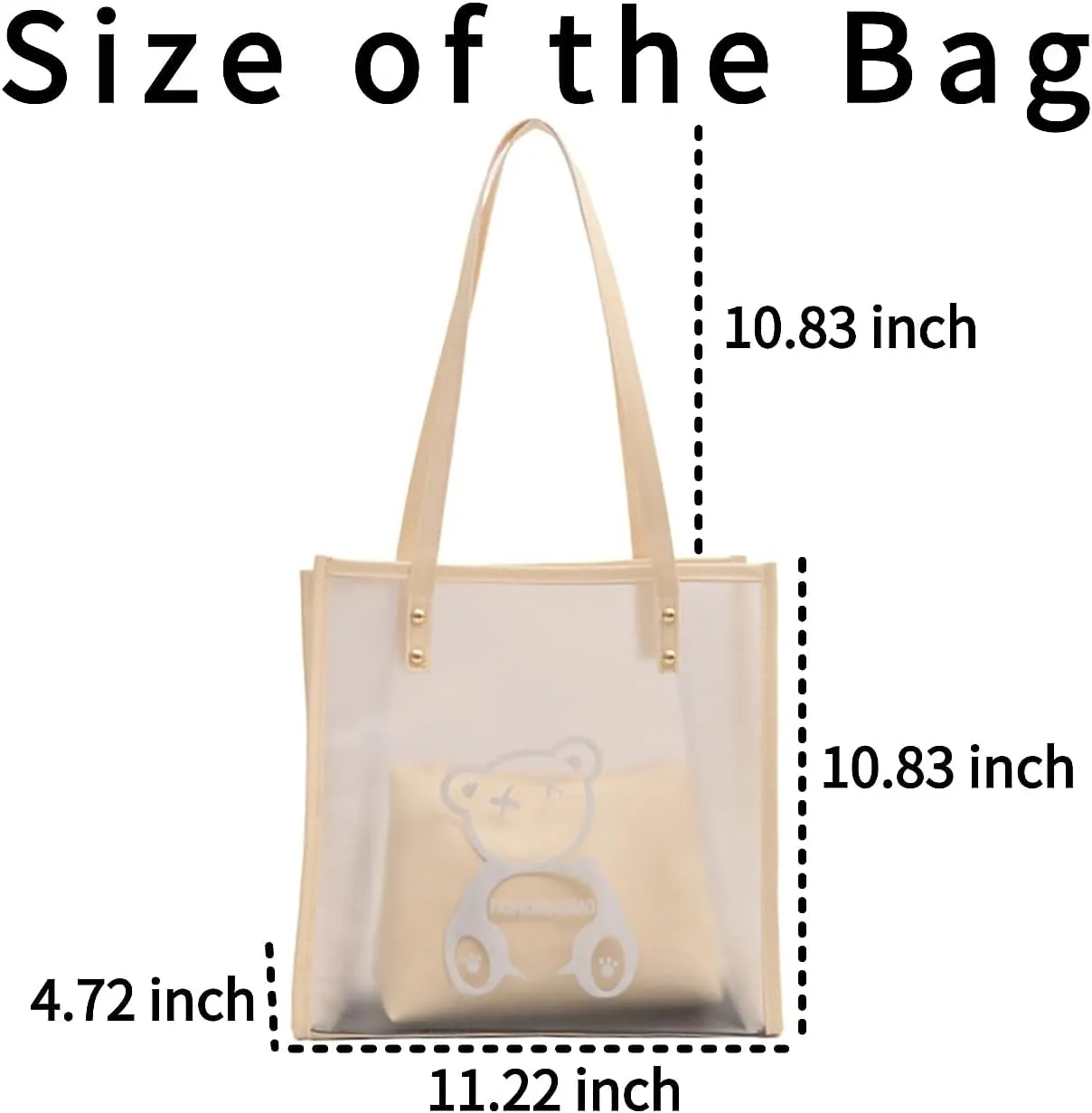 PVC Tote Bag Large Waterproof Kraft Paper Handbags with Zipper Pockets Handle for Women Work Beach Swimming