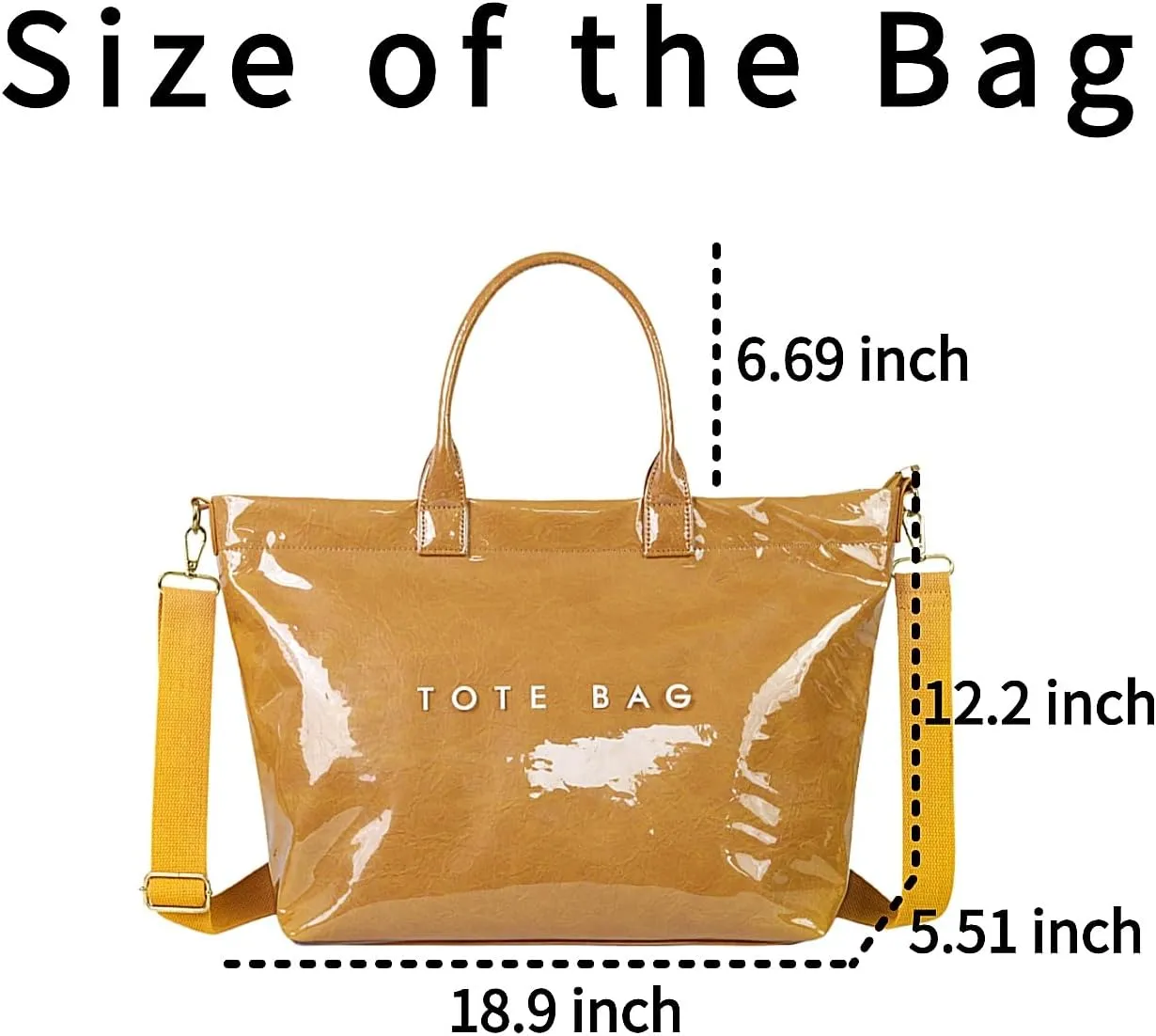 PVC Tote Bag Large Waterproof Kraft Paper Handbags with Zipper Pockets Handle for Women Work Beach Swimming