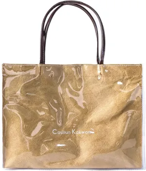 PVC Tote Bag Large Waterproof Kraft Paper Handbags with Zipper Pockets Handle for Women Work Beach Swimming