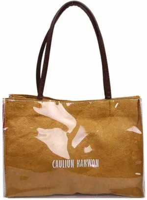 PVC Tote Bag Large Waterproof Kraft Paper Handbags with Zipper Pockets Handle for Women Work Beach Swimming