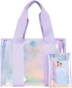 PVC Tote Bag Large Waterproof Kraft Paper Handbags with Zipper Pockets Handle for Women Work Beach Swimming