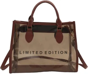 PVC Tote Bag Large Waterproof Kraft Paper Handbags with Zipper Pockets Handle for Women Work Beach Swimming