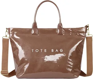 PVC Tote Bag Large Waterproof Kraft Paper Handbags with Zipper Pockets Handle for Women Work Beach Swimming