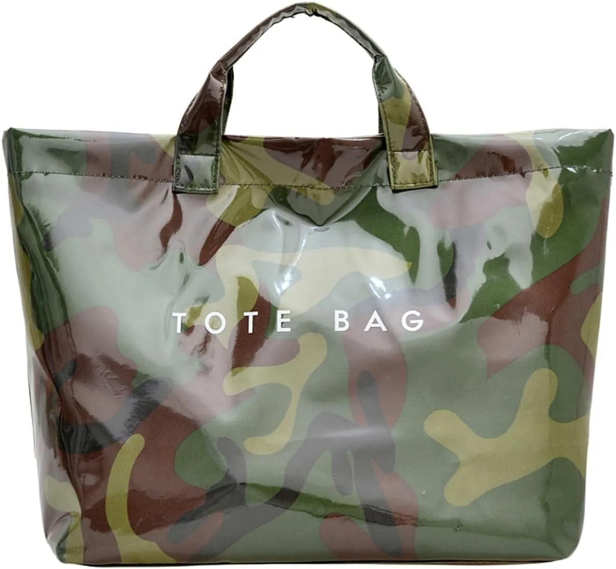 PVC Tote Bag Large Waterproof Kraft Paper Handbags with Zipper Pockets Handle for Women Work Beach Swimming