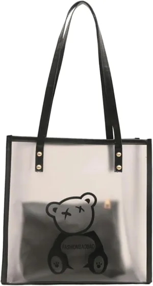 PVC Tote Bag Large Waterproof Kraft Paper Handbags with Zipper Pockets Handle for Women Work Beach Swimming