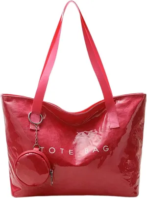 PVC Tote Bag Large Waterproof Kraft Paper Handbags with Zipper Pockets Handle for Women Work Beach Swimming