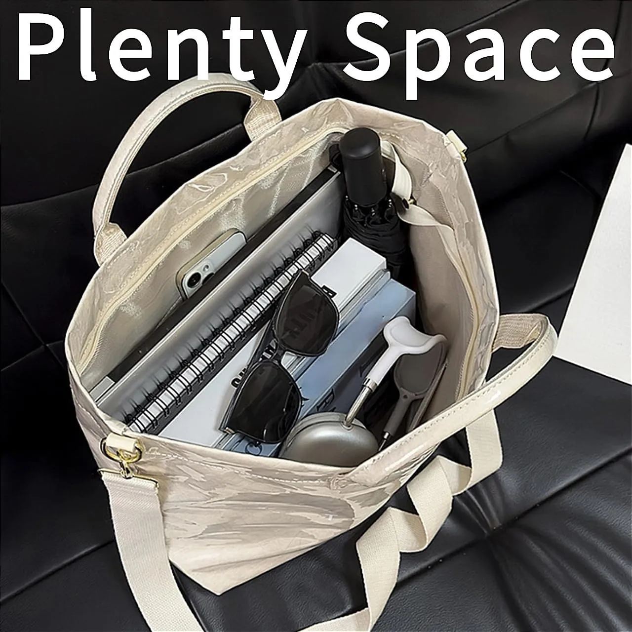 PVC Tote Bag Large Waterproof Kraft Paper Handbags with Zipper Pockets Handle for Women Work Beach Swimming