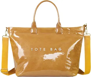 PVC Tote Bag Large Waterproof Kraft Paper Handbags with Zipper Pockets Handle for Women Work Beach Swimming