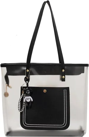 PVC Tote Bag Large Waterproof Kraft Paper Handbags with Zipper Pockets Handle for Women Work Beach Swimming
