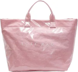PVC Tote Bag Large Waterproof Kraft Paper Handbags with Zipper Pockets Handle for Women Work Beach Swimming