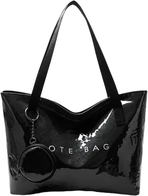 PVC Tote Bag Large Waterproof Kraft Paper Handbags with Zipper Pockets Handle for Women Work Beach Swimming