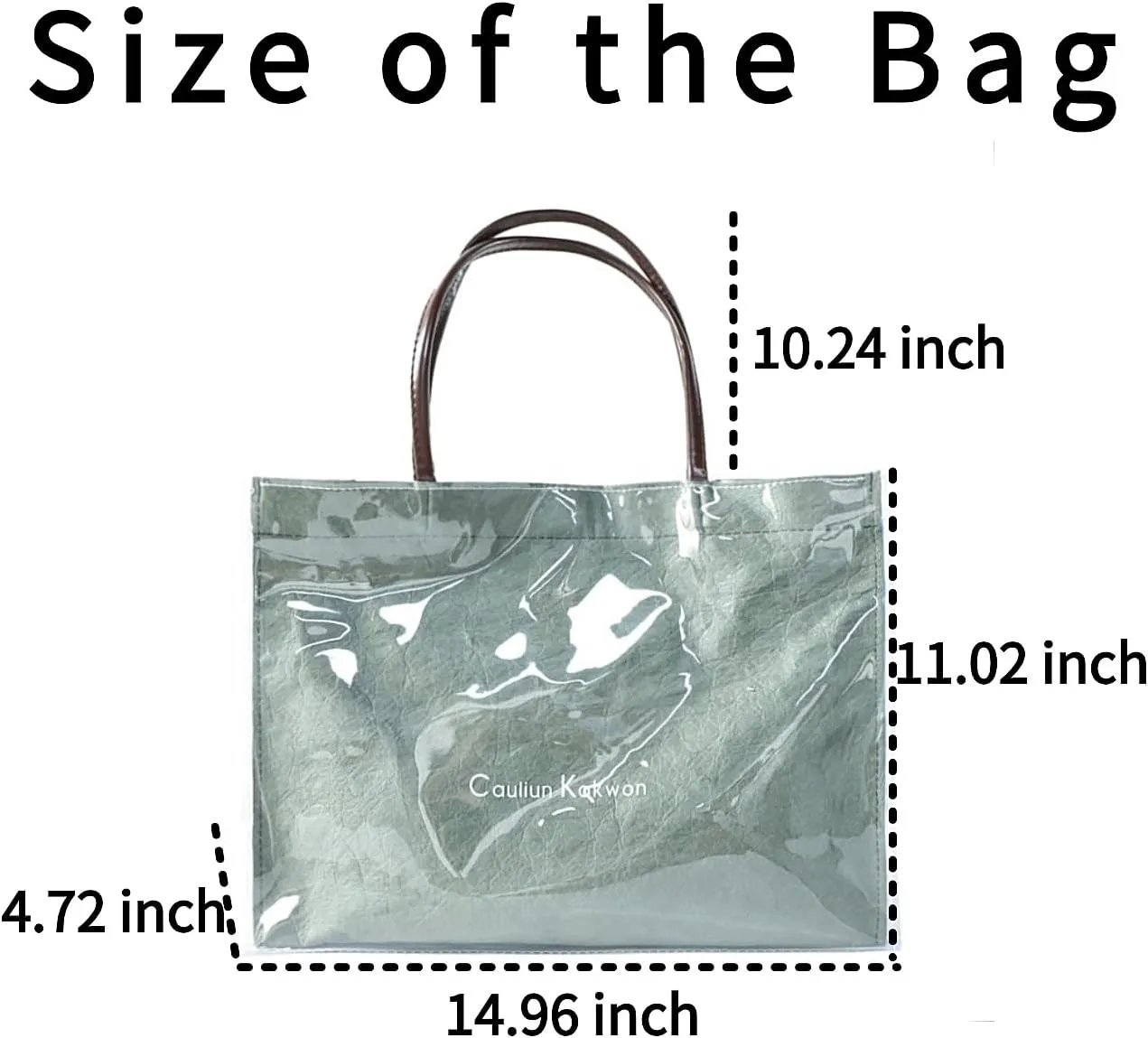 PVC Tote Bag Large Waterproof Kraft Paper Handbags with Zipper Pockets Handle for Women Work Beach Swimming