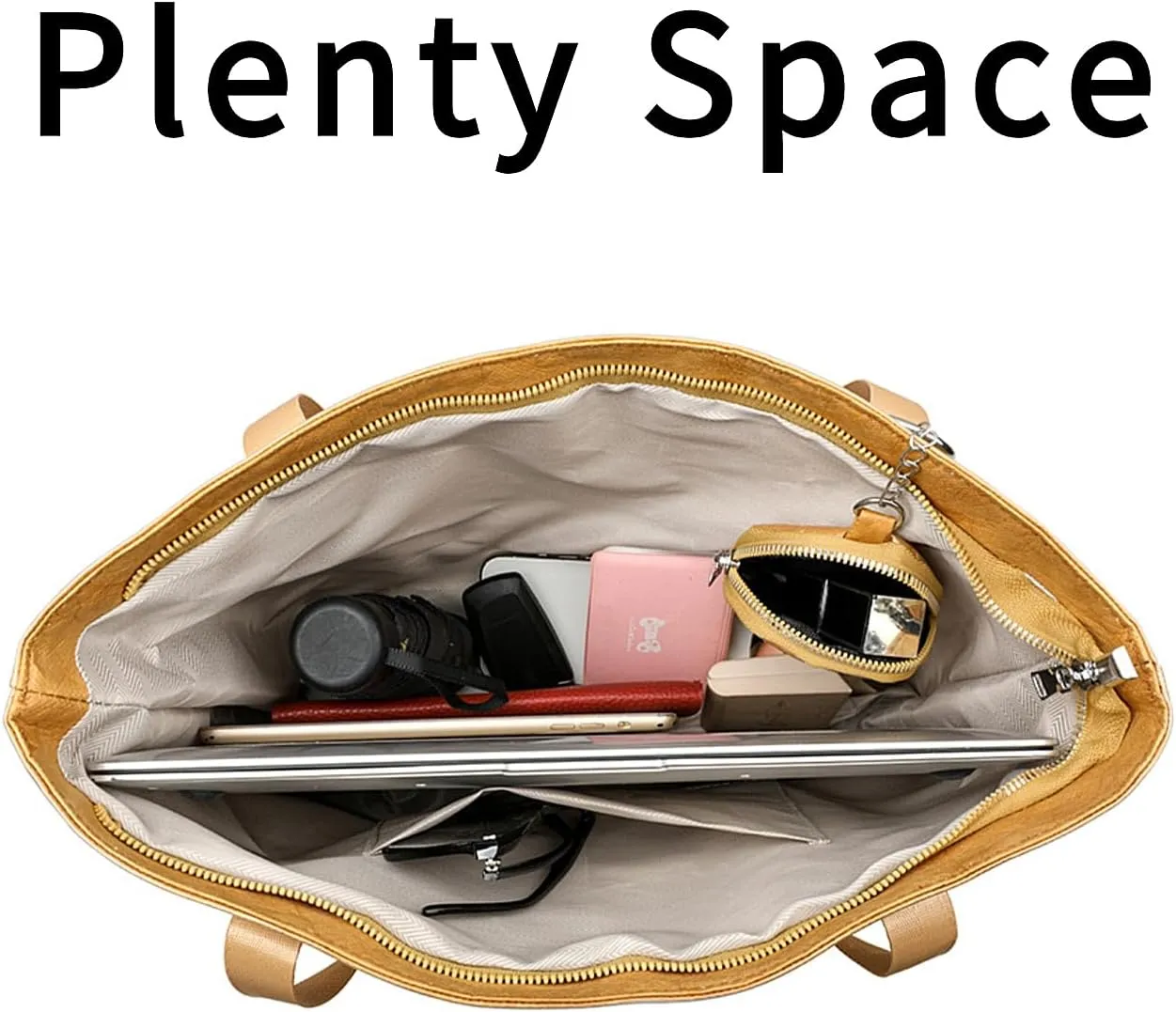 PVC Tote Bag Large Waterproof Kraft Paper Handbags with Zipper Pockets Handle for Women Work Beach Swimming