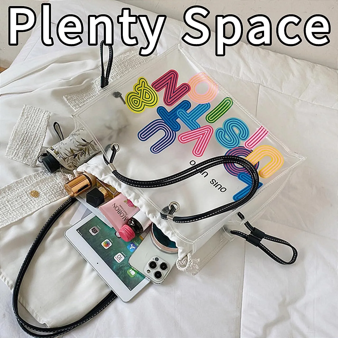 PVC Tote Bag Large Waterproof Kraft Paper Handbags with Zipper Pockets Handle for Women Work Beach Swimming