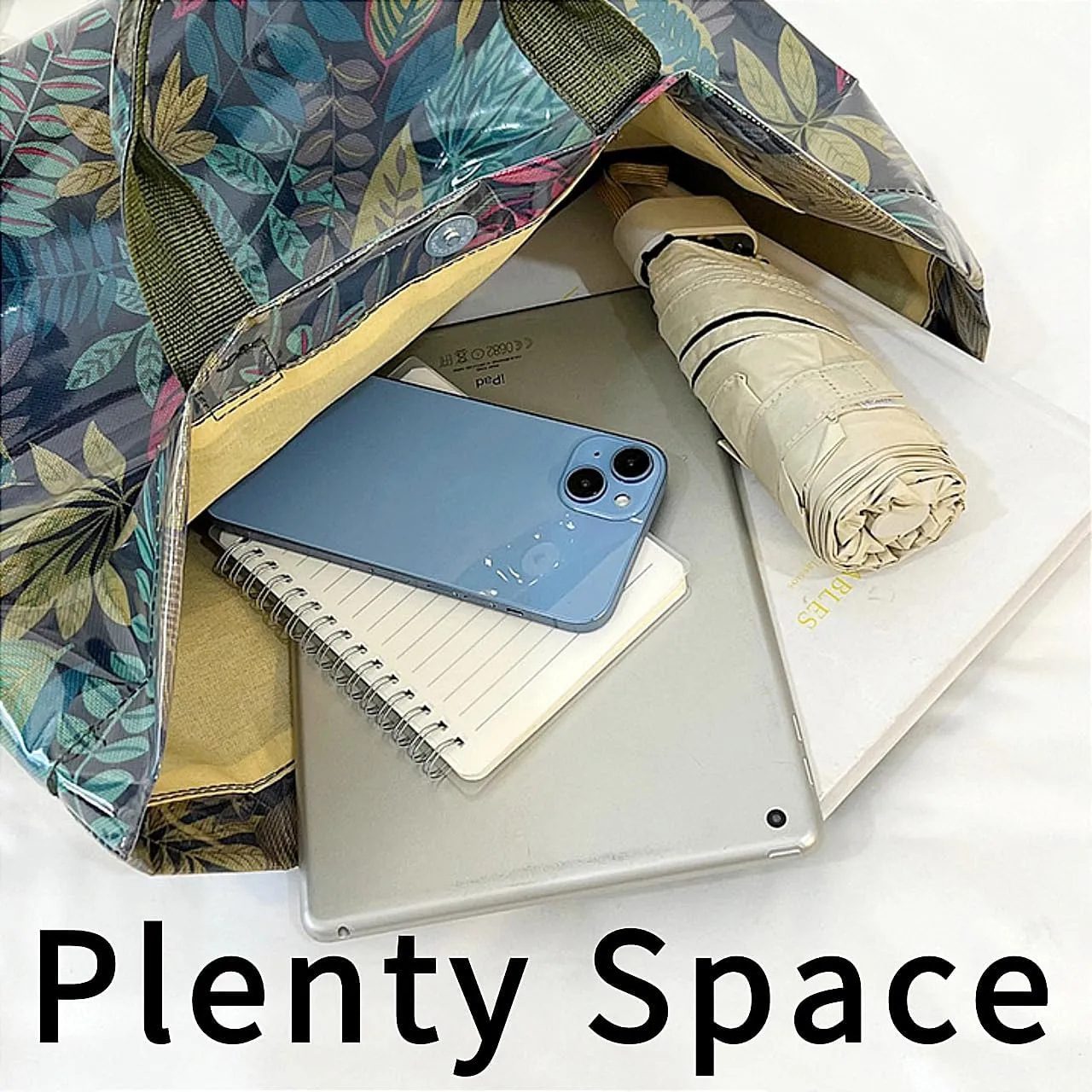 PVC Tote Bag Large Waterproof Kraft Paper Handbags with Zipper Pockets Handle for Women Work Beach Swimming