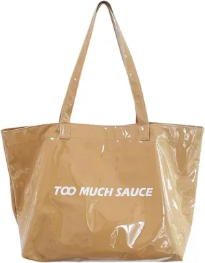 PVC Tote Bag Large Waterproof Kraft Paper Handbags with Zipper Pockets Handle for Women Work Beach Swimming