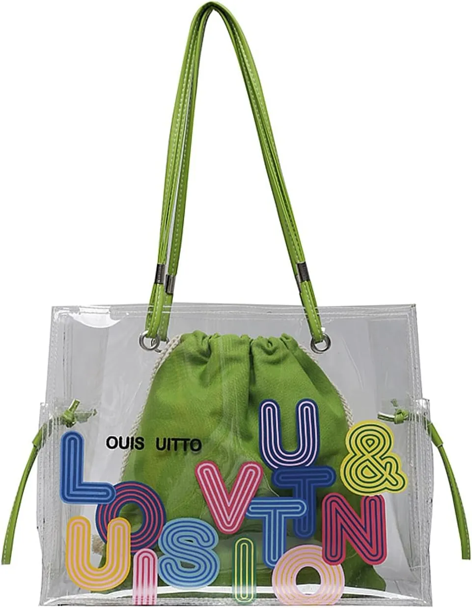 PVC Tote Bag Large Waterproof Kraft Paper Handbags with Zipper Pockets Handle for Women Work Beach Swimming