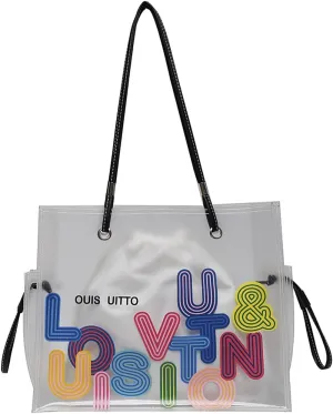 PVC Tote Bag Large Waterproof Kraft Paper Handbags with Zipper Pockets Handle for Women Work Beach Swimming