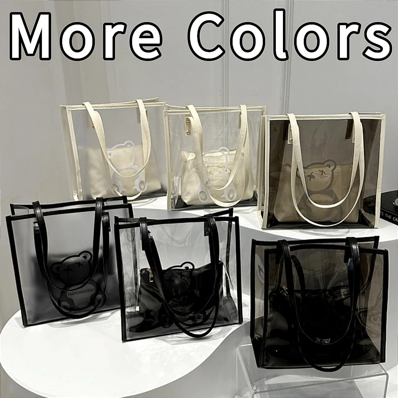PVC Tote Bag Large Waterproof Kraft Paper Handbags with Zipper Pockets Handle for Women Work Beach Swimming