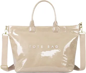 PVC Tote Bag Large Waterproof Kraft Paper Handbags with Zipper Pockets Handle for Women Work Beach Swimming
