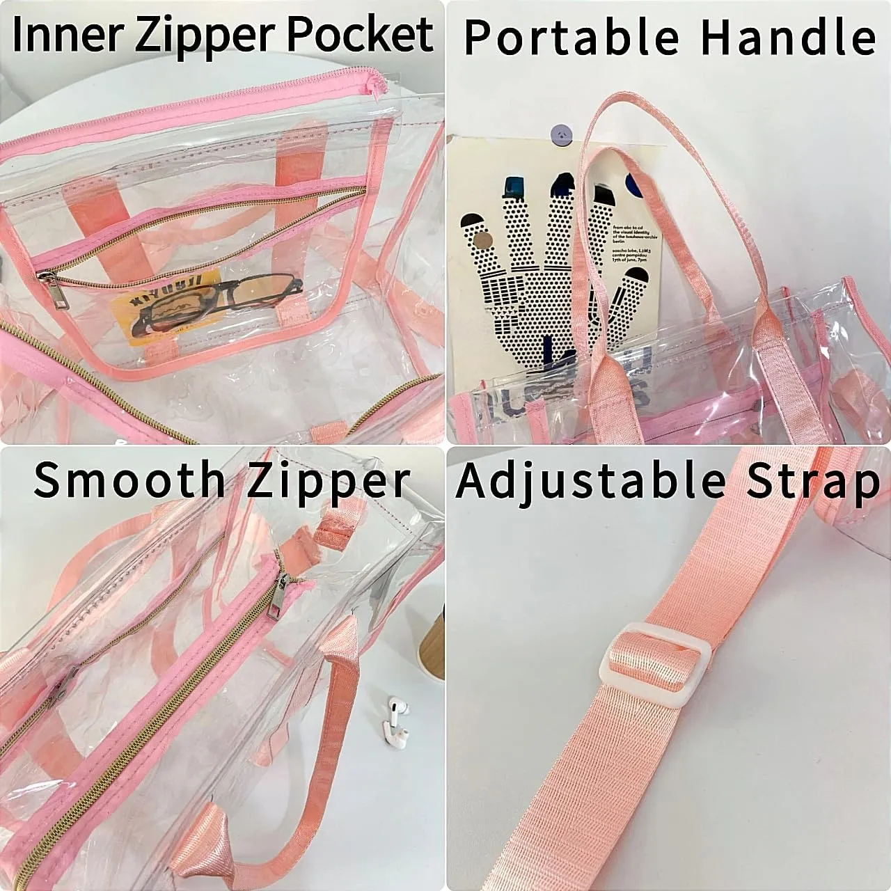 PVC Tote Bag Large Waterproof Kraft Paper Handbags with Zipper Pockets Handle for Women Work Beach Swimming