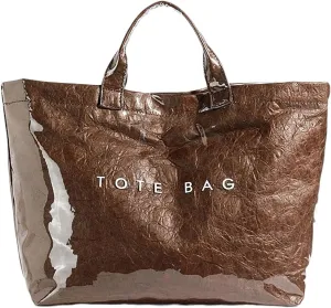 PVC Tote Bag Large Waterproof Kraft Paper Handbags with Zipper Pockets Handle for Women Work Beach Swimming