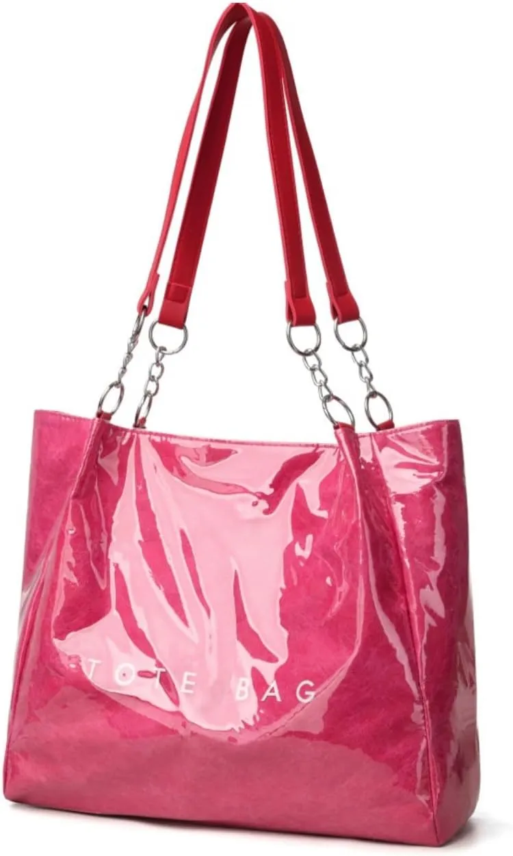 PVC Tote Bag Large Waterproof Kraft Paper Handbags with Zipper Pockets Handle for Women Work Beach Swimming