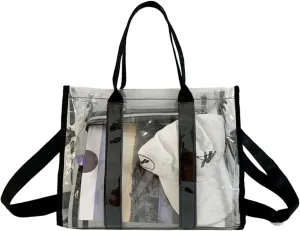PVC Tote Bag Large Waterproof Kraft Paper Handbags with Zipper Pockets Handle for Women Work Beach Swimming