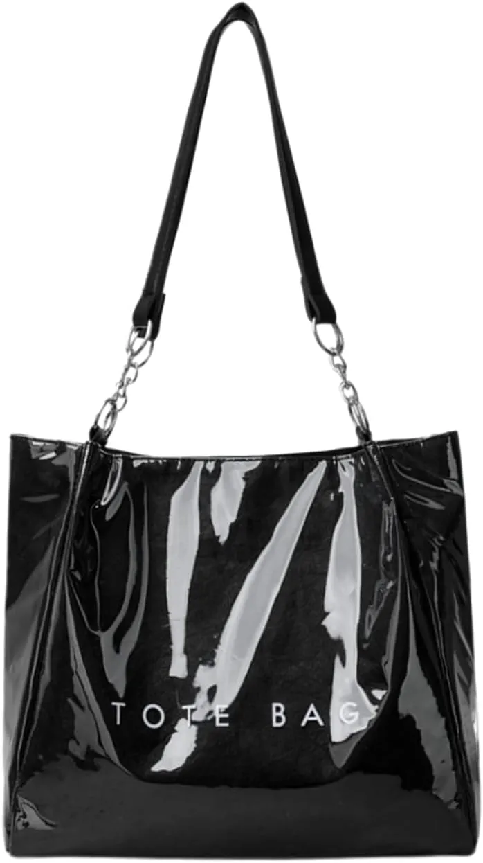 PVC Tote Bag Large Waterproof Kraft Paper Handbags with Zipper Pockets Handle for Women Work Beach Swimming
