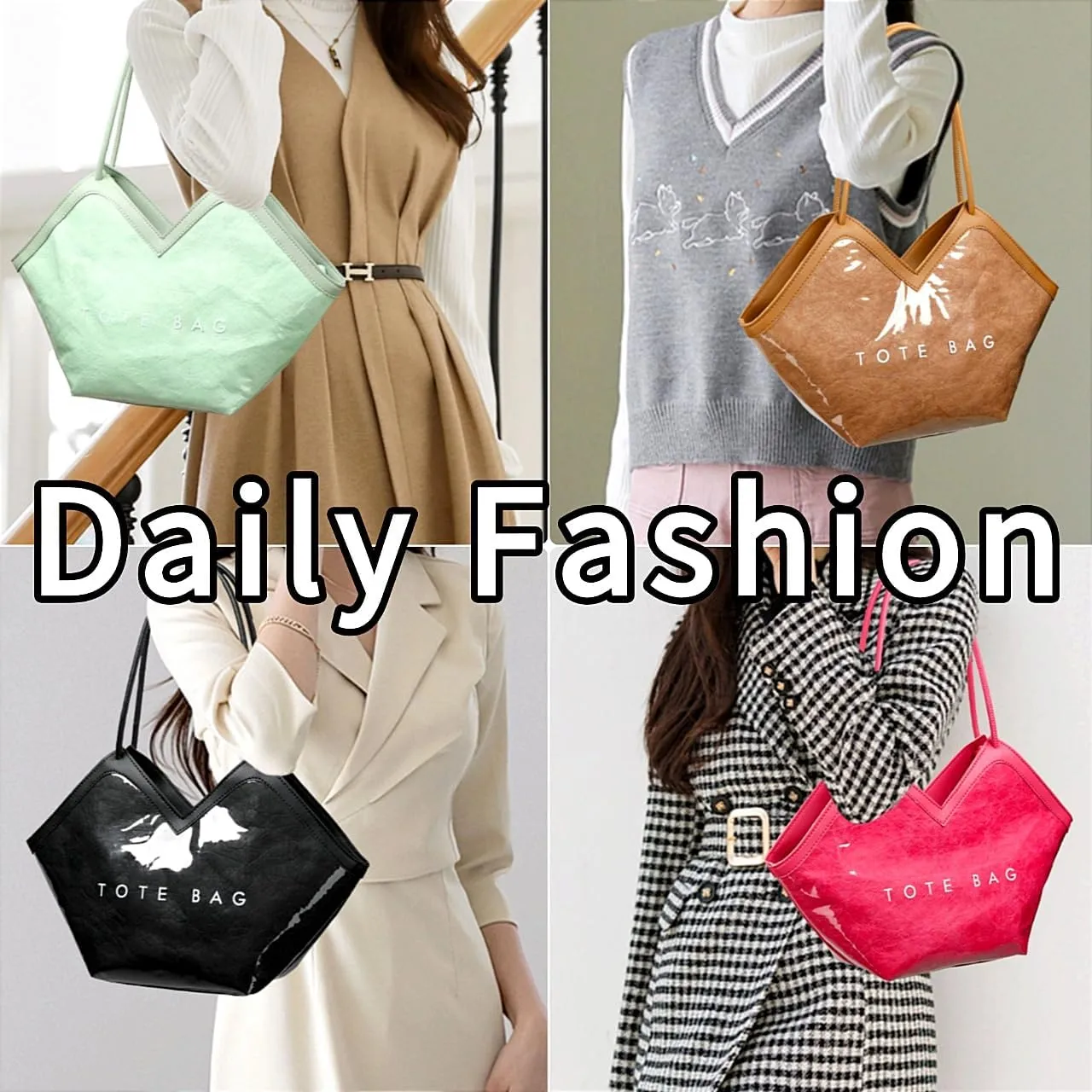 PVC Tote Bag Large Waterproof Kraft Paper Handbags with Zipper Pockets Handle for Women Work Beach Swimming