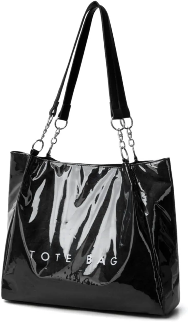 PVC Tote Bag Large Waterproof Kraft Paper Handbags with Zipper Pockets Handle for Women Work Beach Swimming