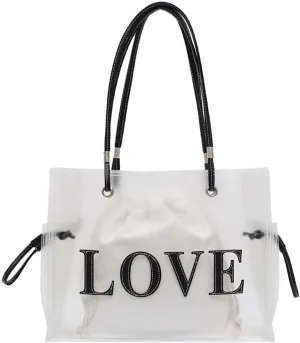 PVC Tote Bag Large Waterproof Kraft Paper Handbags with Zipper Pockets Handle for Women Work Beach Swimming