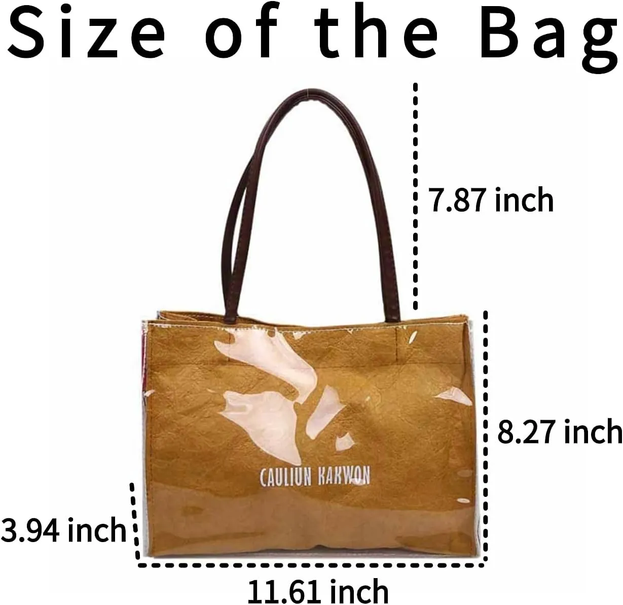 PVC Tote Bag Large Waterproof Kraft Paper Handbags with Zipper Pockets Handle for Women Work Beach Swimming