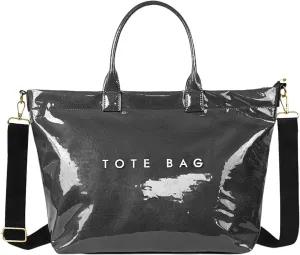 PVC Tote Bag Large Waterproof Kraft Paper Handbags with Zipper Pockets Handle for Women Work Beach Swimming