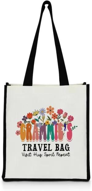 QIONGQI Grandma Nana Granny Grammy Aunt Mom Mommy Mother in Law Godmother Floral Canvas Tote Beach Bag Grocery Shopping Bags