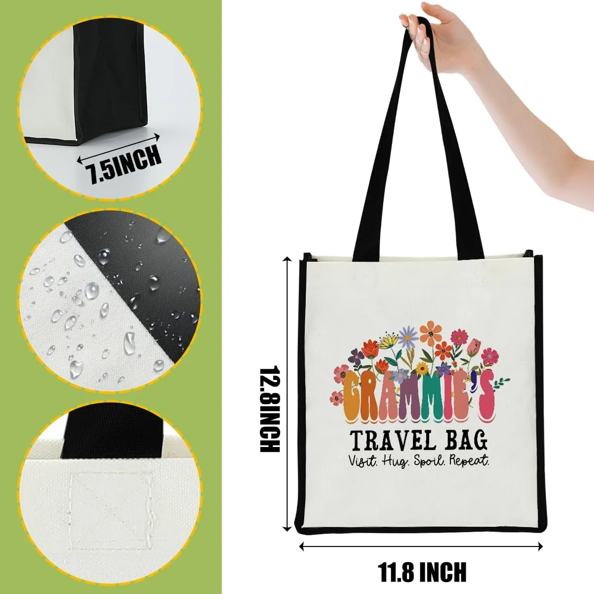 QIONGQI Grandma Nana Granny Grammy Aunt Mom Mommy Mother in Law Godmother Floral Canvas Tote Beach Bag Grocery Shopping Bags