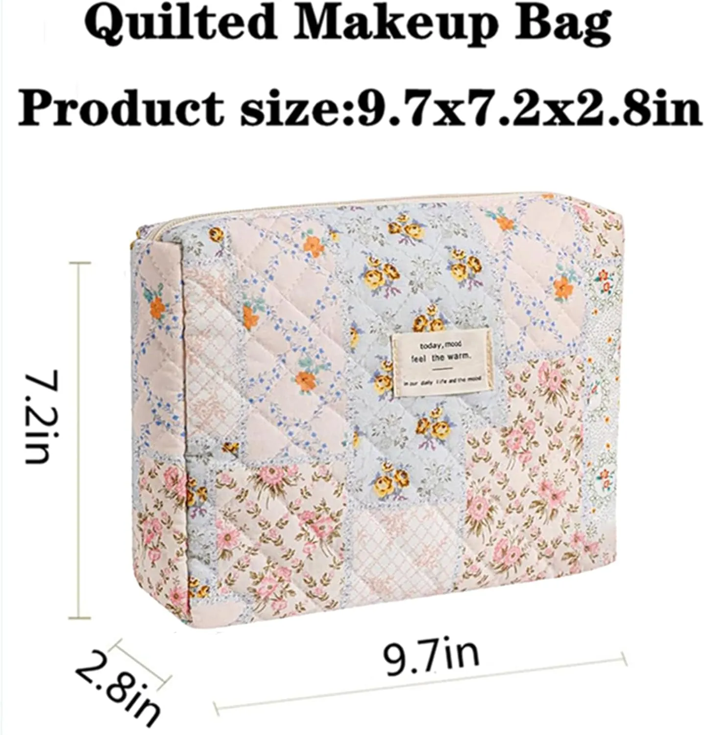 Quilted Makeup Bag,Floral Makeup Bag,Cotton Makeup Bag Set for Women,Travel Makeup Bag,Large Toiletry Cosmetic Bag Makeup Bag Organizer for Women Girls (M2-1PC)