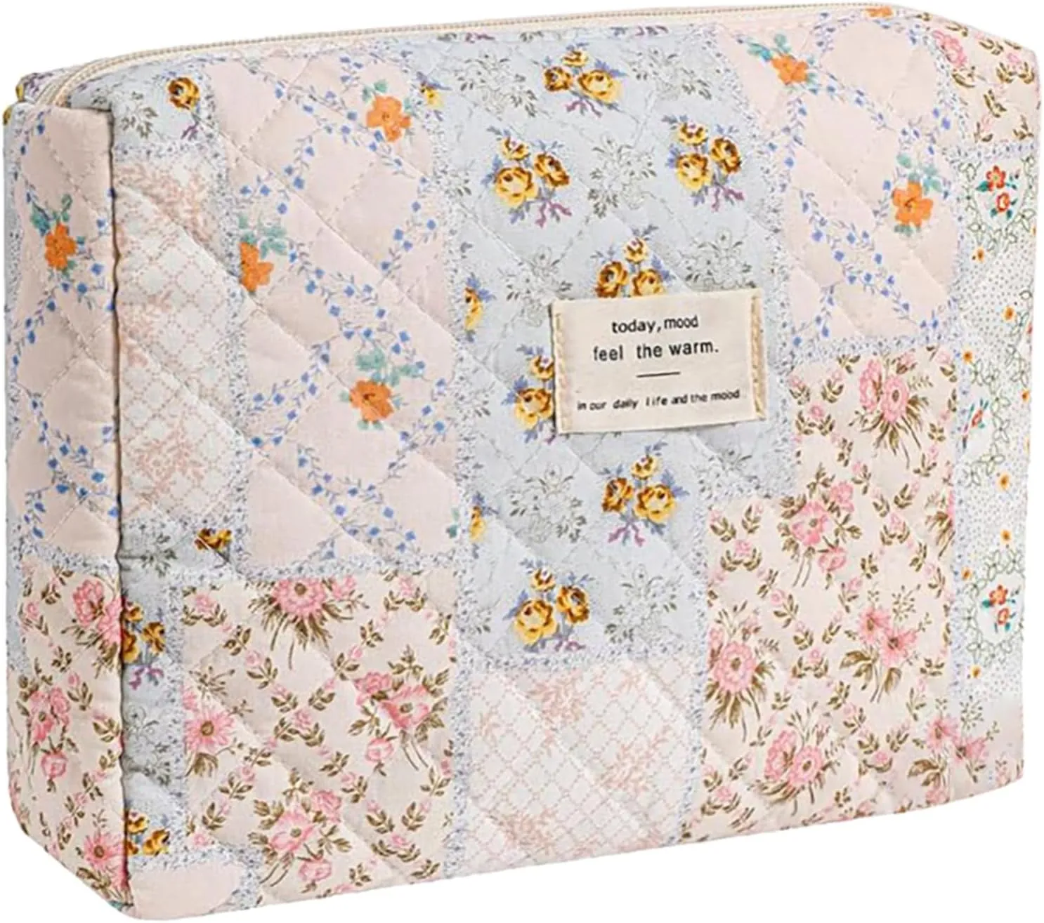 Quilted Makeup Bag,Floral Makeup Bag,Cotton Makeup Bag Set for Women,Travel Makeup Bag,Large Toiletry Cosmetic Bag Makeup Bag Organizer for Women Girls (M2-1PC)