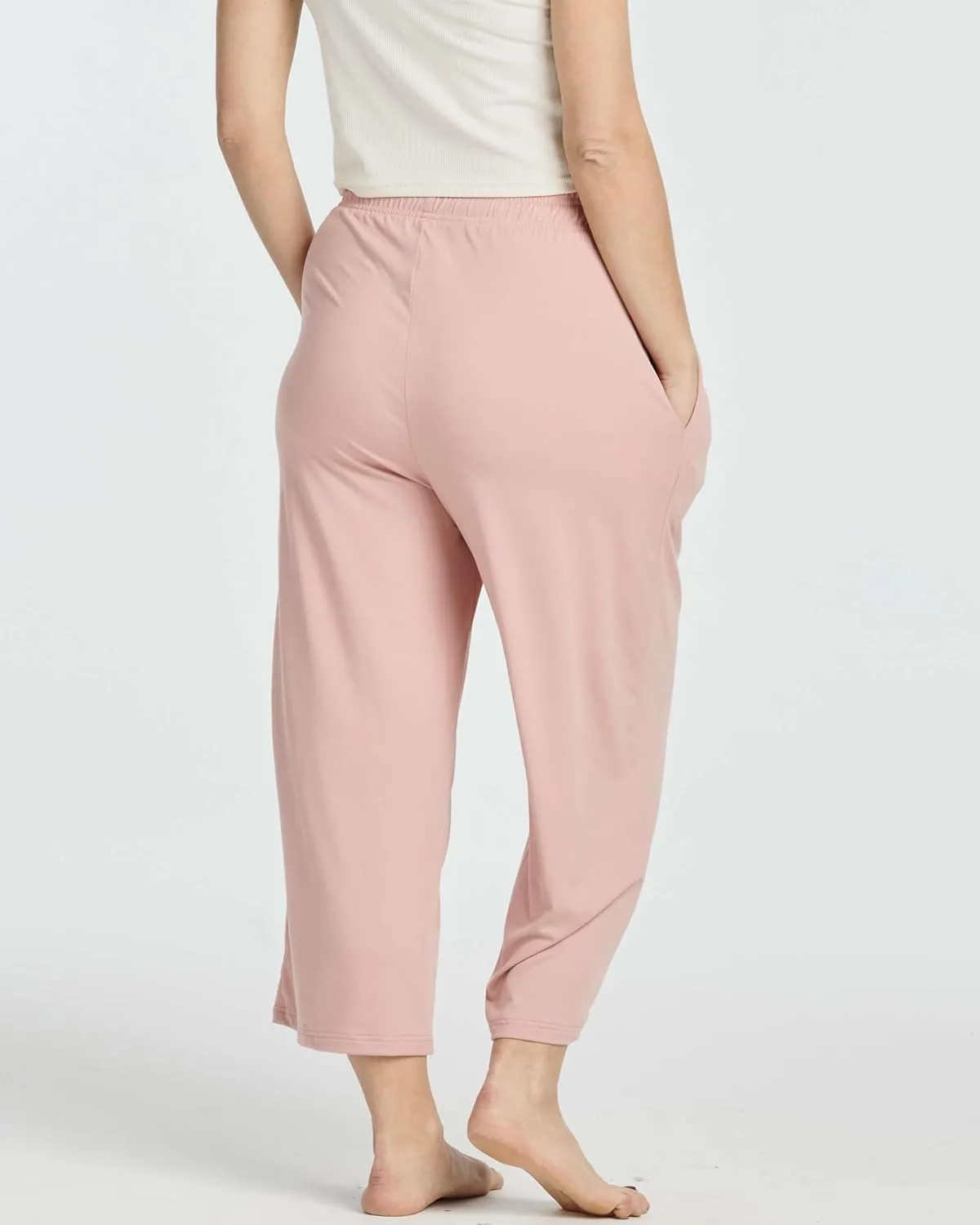 Real Essentials 3 Pack: Women's Ultra-Soft Wide Leg Loose Capri Open Bottom Pants - Yoga Lounge Pockets(Available in Plus)