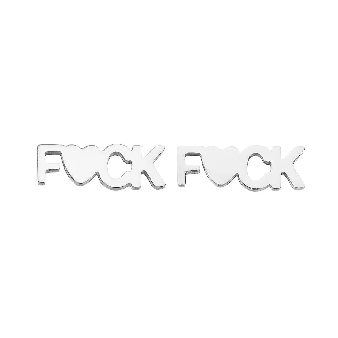 Rhodium 'fuck' Mini Stud Earrings