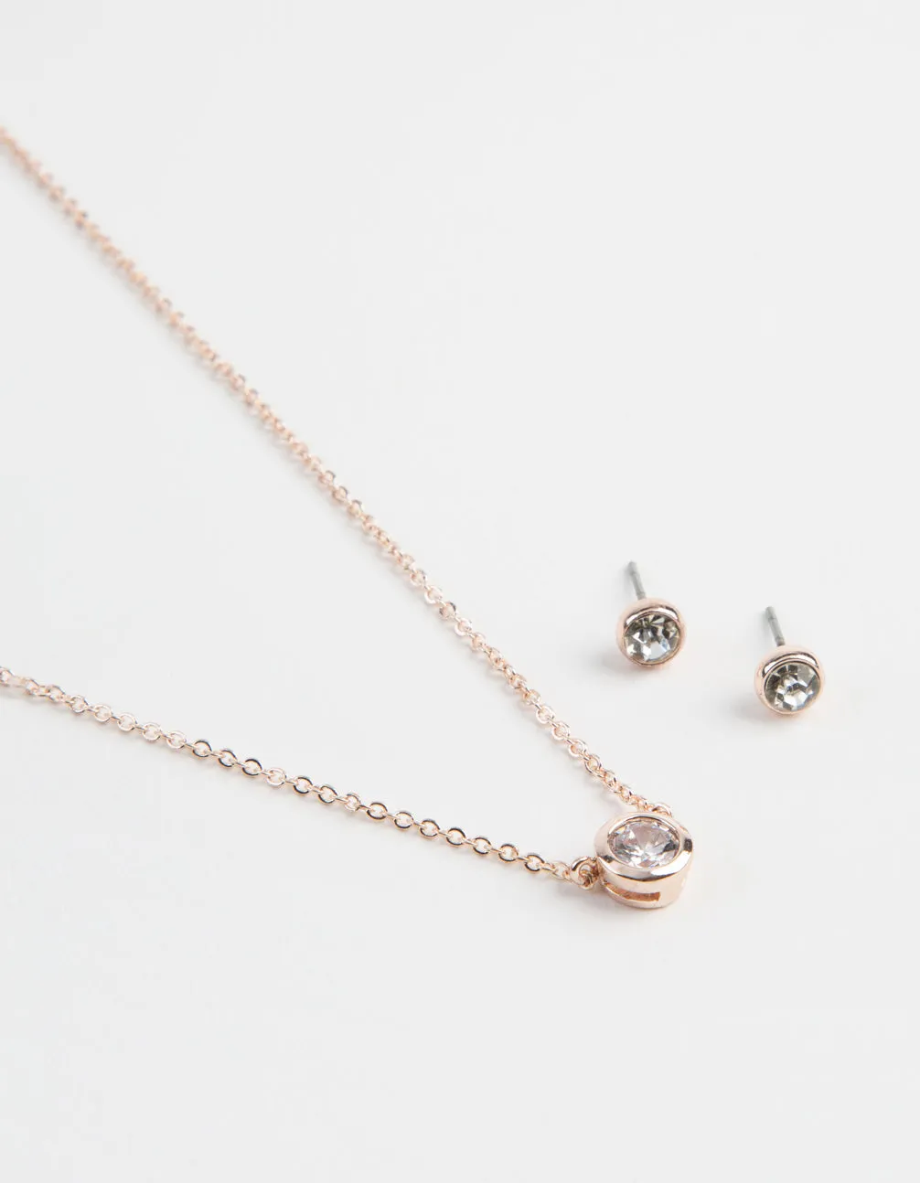 Rose Gold Circle Diamante Pendant & Earrings Set