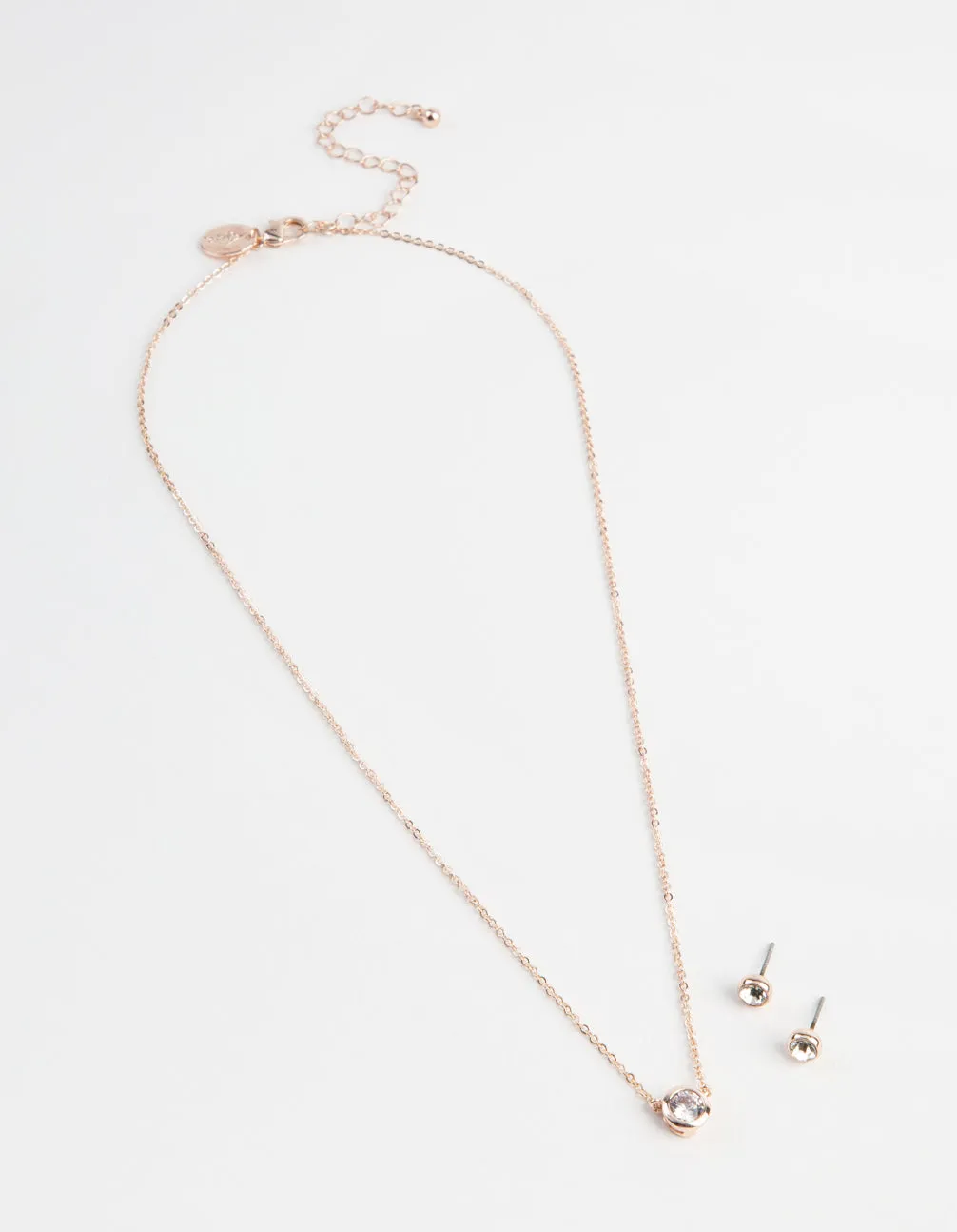 Rose Gold Circle Diamante Pendant & Earrings Set