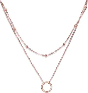 Rose Gold Layered Necklace for Women - Beads Choker Necklace Stackable Necklace