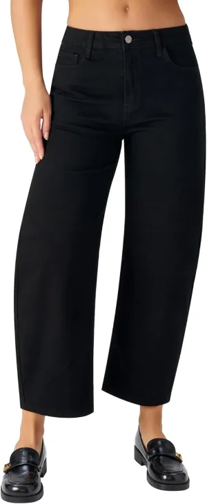 roswear Women's Barrel Jeans Petite Wide Leg Cropped Stretchy Baggy Denim Pants