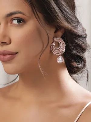 Rubans 18K Rose Gold Plated Zirconia Studded Drop Earrings
