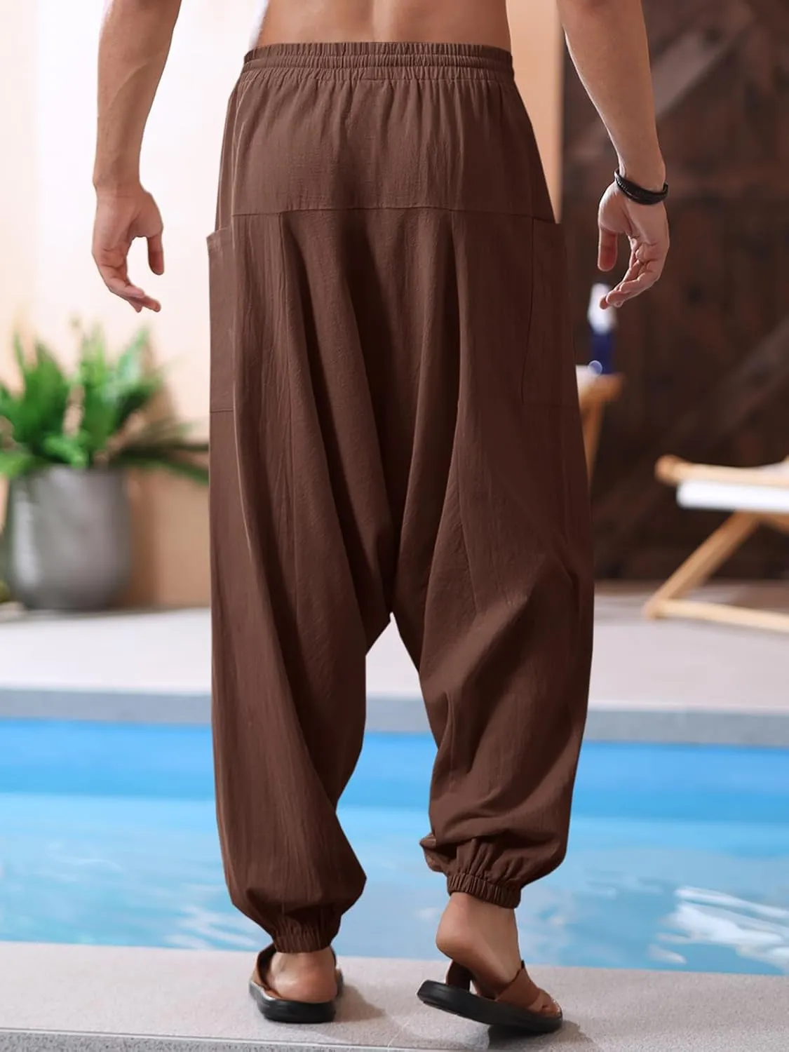 Runcati Mens Harem Pants Baggy Hippie Casual Cotton Linen Loose Boho Yoga Beach Drop Crotch Trouser