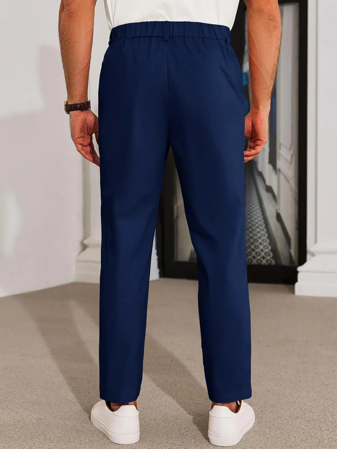 Runcati Mens Slim Fit Dress Pants Chino Casual Elastic Waist Slacks Trousers Skinny Stretch Suit Pants