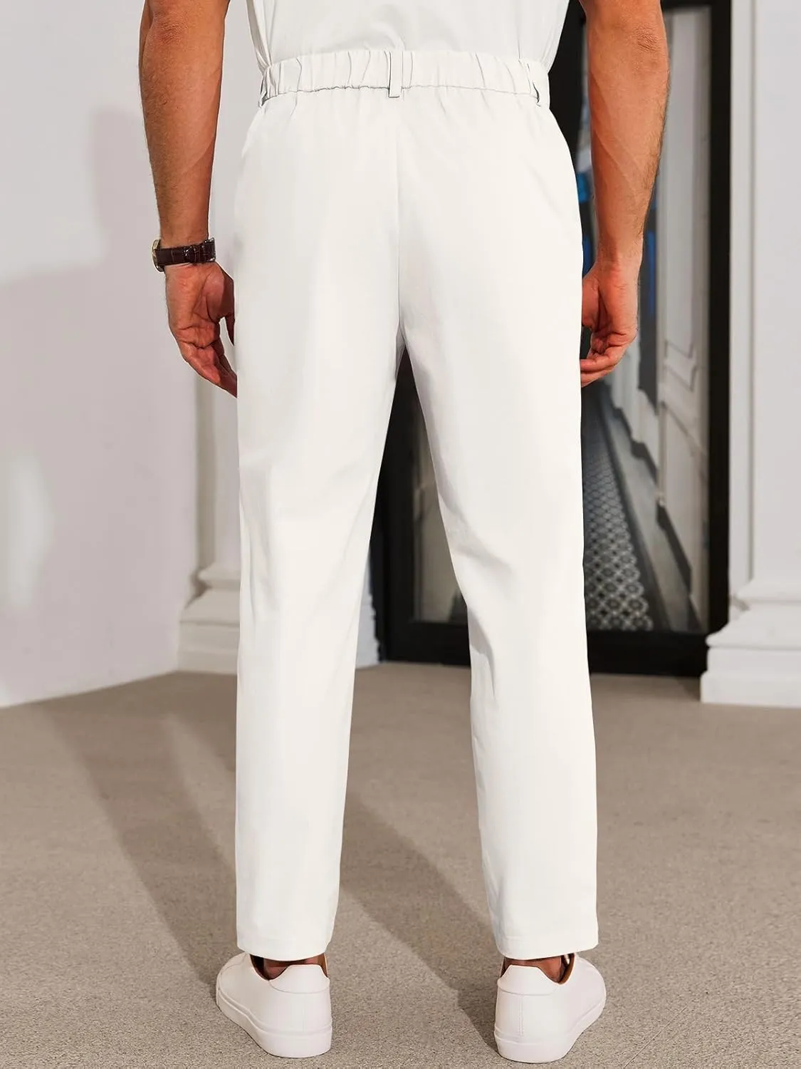 Runcati Mens Slim Fit Dress Pants Chino Casual Elastic Waist Slacks Trousers Skinny Stretch Suit Pants