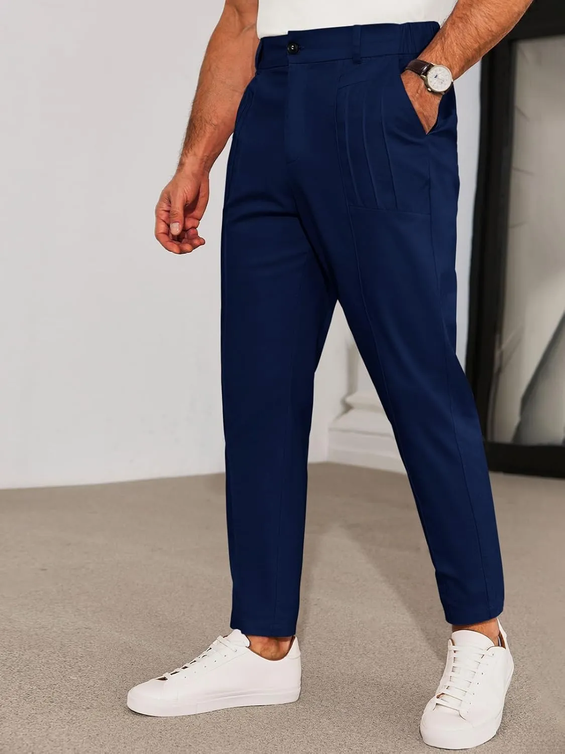 Runcati Mens Slim Fit Dress Pants Chino Casual Elastic Waist Slacks Trousers Skinny Stretch Suit Pants